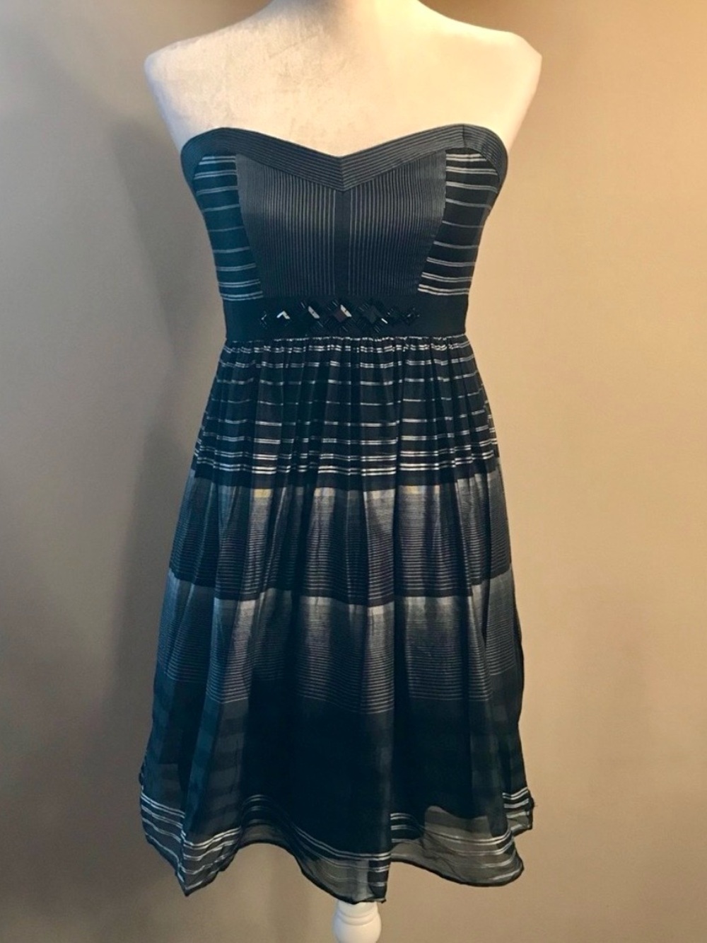 BCBGMaxAzria Black Strapless Silk Blend Fit-and-Flare Dress
